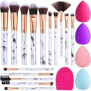 Makeup Brushes DUAIU 15PCs Marble Makeup Brush Set Premium Synthetic Kabuki Powder Blush Contour Foundation Concealer Eyeshadow Brushes with Makeup Sponge and Cleaner Brush Egg