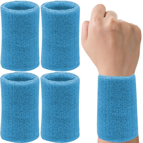 Image of 6 Inch Wrist Sweatbands Tennis Wrist Bands Absorbent Sweat Band for Men and Women Sport Long Wrist Bands, Breathable Cotton Athletic Sweatbands for Basketball, Workout, Running (4 Pack)