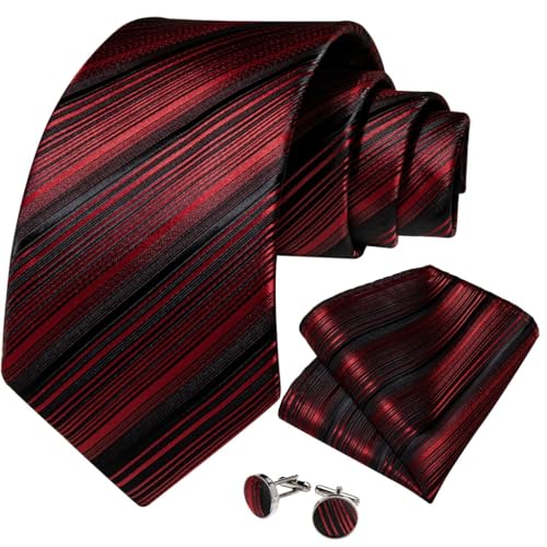 Set de Corbata para Hombre Rayada Roja y Negra