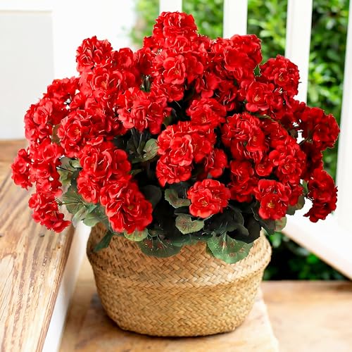 Artificial Red Begonia Flowers for Outdoor Spring Summer Decoration Fake Silk Faux Plants UV Resistant for Front Door Planter Outside Home Garden Balcony Yard Porch Decor (6pcs red crabapple)