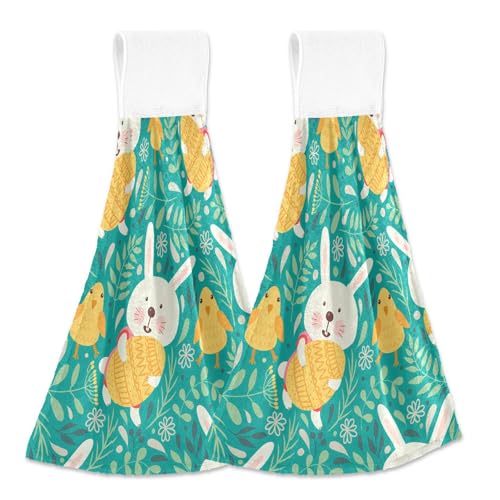 Juego de 2 toallas de mano personalizadas con diseño de conejito de Pascua, color verde, para colgar, para horno, toallas de cocina suaves y absorbentes, 18.2 x 14 pulgadas