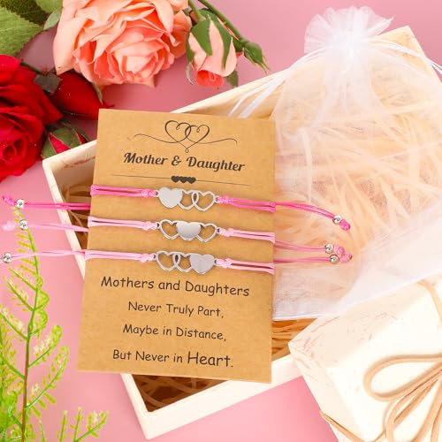 Image of EOBOH Mother's Day Gift Bracelets, Mother's Day Bracelets Adjustable Hearts Mother Daughter with Card, Love Mothers Day Gifts for Grandma Daughter Accessories