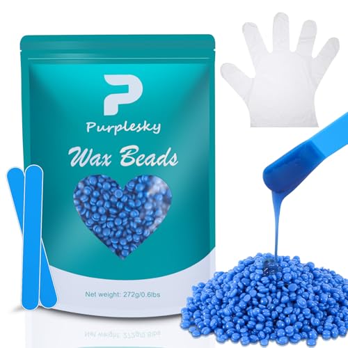 Home Wax Kit for Hair Removal, 0.6lb Hard Wax Beads with Silicone Stick PE Gloves, Sensitive Skin Friendly, Leg, Bikini, Brazilian, Facial, Eyebrow Nose Waxing Kit for Women