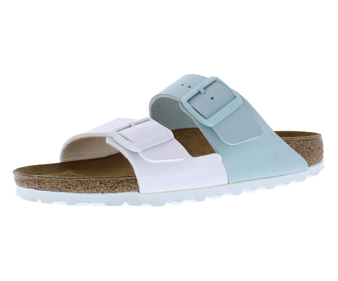 Birkenstock Arizona Split Narrow Unisex Shoes Size 5, Color: White/Surf Green-White
