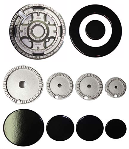 Il kit è composto da 4 bruciatori spartifiamma 1 Grande - 2 Medi - 1 Piccolo con le relative coperture smaltate nere Lucide + Tripla corona