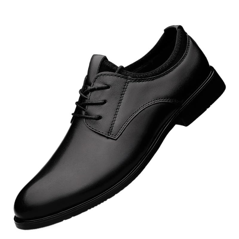 Oxford Shoes for Men Lace-up Working Anti-Slip Rubber Sole Block Heel Low Top Shoe Genuine Leather Round Toe Comfort Orthopedic
