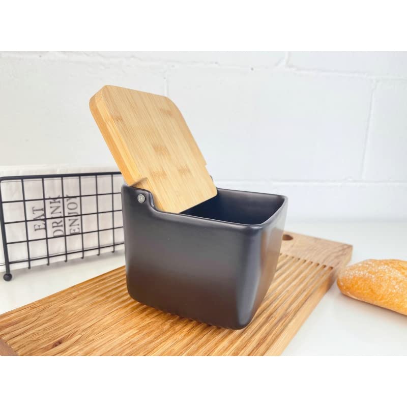 D,casa Salero Cocina Ceramica con Tapa Madera para Cocina Factory - Negro - 700 ml