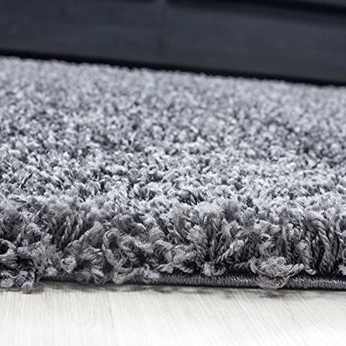 Tapis shaggy gris 80x150 cm avec poils longs de 3 cm pour un salon moderne - 4