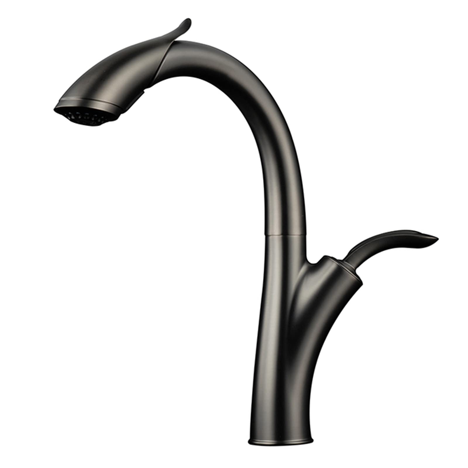 Zqfhsx Gun Gray Kitchen Faucet Pull Out Brass Sink Tap With Dual Function Sprayer, 360° Swivel High Arc Single Handle Cold And Hot Water Mixer Tap,Black(Gun Gray)