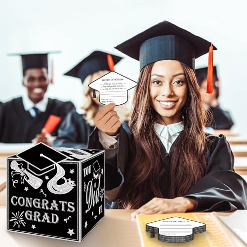 Image of AYGXU graduation card box Holder 2026 with 30pcs graduation cards,Graduation party Decorations,graduation box for gifts and Cards,graduation money box,Graduation Party Supplies-black card box