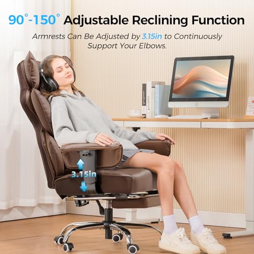 Image of GTPLAYER Big and Tall Gaming Chair 400lbs Heavy Duty Office Chair with Foot Rest & Ergonomic Pocket Spring Lumbar Support, High Back 3D Saddle Shaped Cushion for Back Pain Relief, Brown