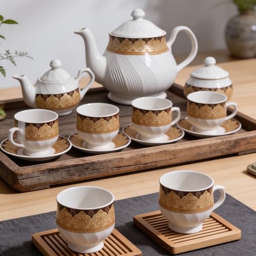 Image of U.P.C. Cup with Saucer Set of 12 Pcs | Tea /Coffee Cups | Ceramic | Microwave & Dishwasher Safe | Bone-Ash Free | Extra Strong | Super Light | Crockery Set Ideal for Daily (Kettle Set- TS03)