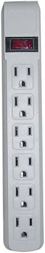 Miniatura 3 de ACL Cable de alimentación de 6 pies con protector de sobretensiones de 6 tomas, enchufe giratorio plano, enchufes horizontales, gris, paquete de 1