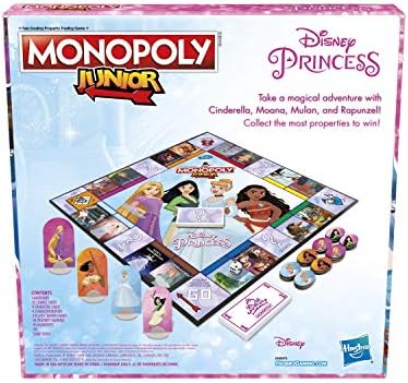 Monopoly Junior: Disney Princess Edition Board Game for Kids Ages 5 and Up, Play as Moana, Rapunzel, Mulan, or Cinderella (Amazon Exclusive) 6 51zca0kX7KL. AC