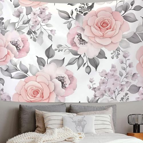 Tapisserie murale style campagnard aquarelle roses pour décoration salon et dortoir
