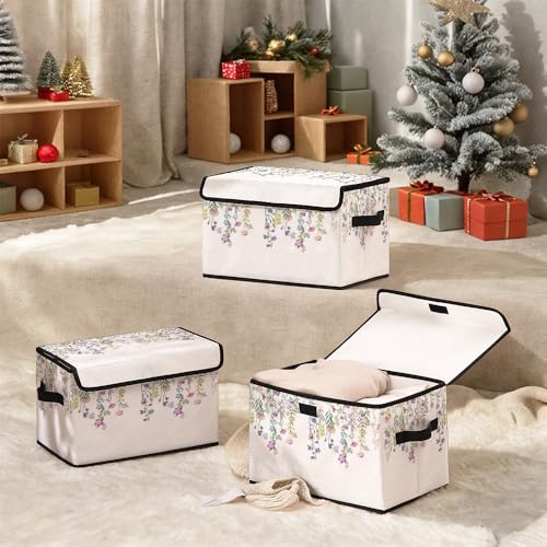 Image of Stackable Clothes Storage Bins with Lids 3 Pack | Closet Organizers Fabric Box for Home and Office,Blanket Clothes Organizers,Under Bed Storage Containers