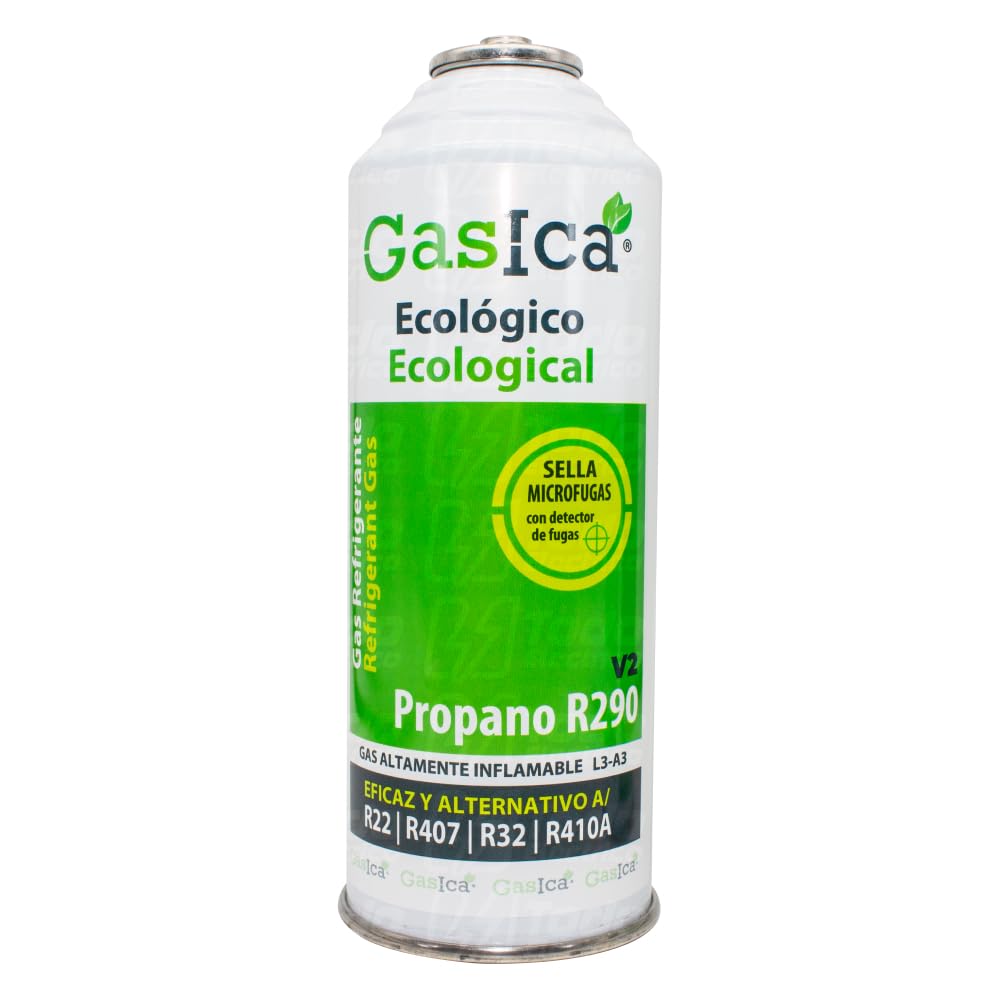 Pack Gas Refrigerante Orgánico Gasica V2 Sustituto del R22, R407, R32, R410A Y R290 más Llave de paso de perforación 1/2 hembra y Mangueras con Manómetro para recarga Aire Acondicionado Split