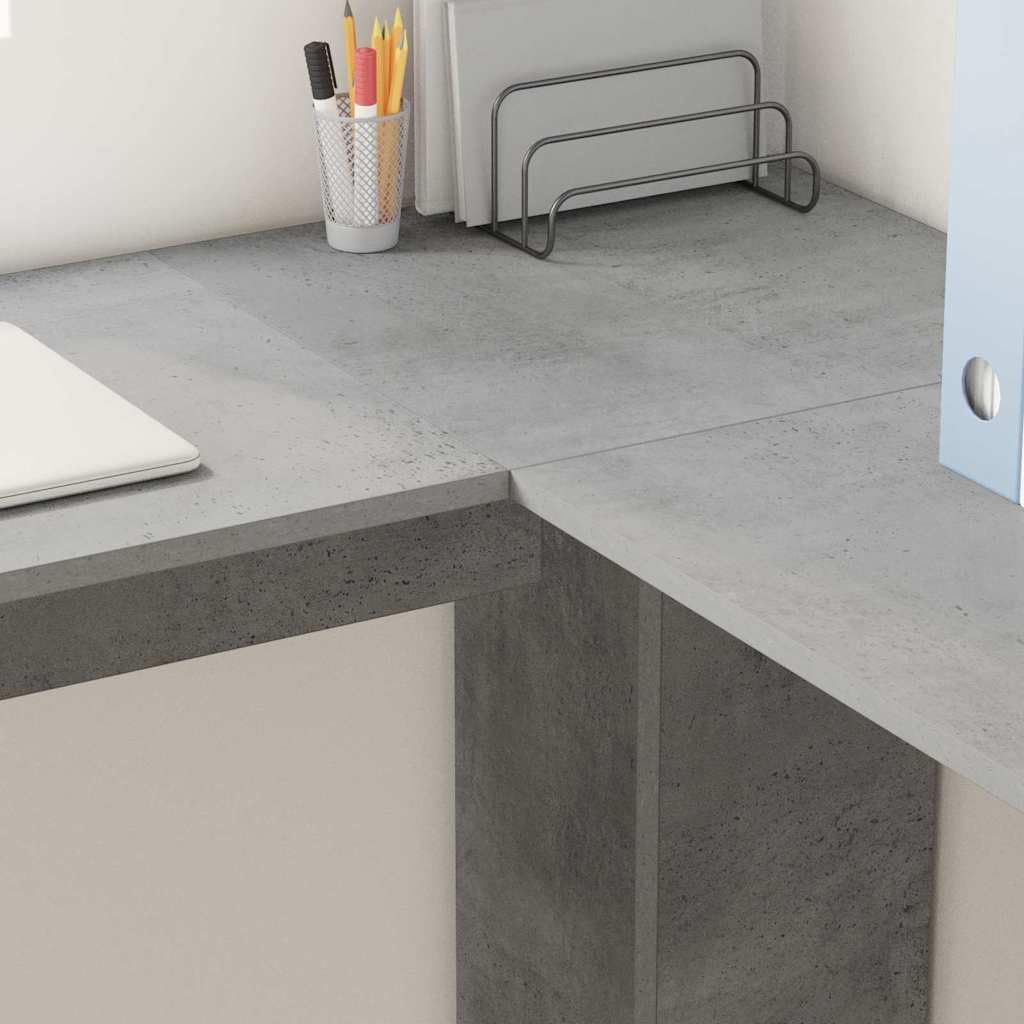 Scrivania angolare grigio cemento, 140 x 113,5 x 75 cm, in legno con 2 ripiani, moderna scrivania da ufficio per casa e studenti, tavolo da lavoro compatto per un uso efficiente
