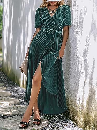 Image of BerryGo Women's Velvet V Neck Wrap Semi Formal Dress Cocktail Party Maxi Dress for Wedding Guest
