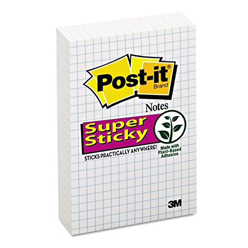 Post-it Notes super collantes 10,2x15,2 cm blanches à lignes de grille bleues - 4