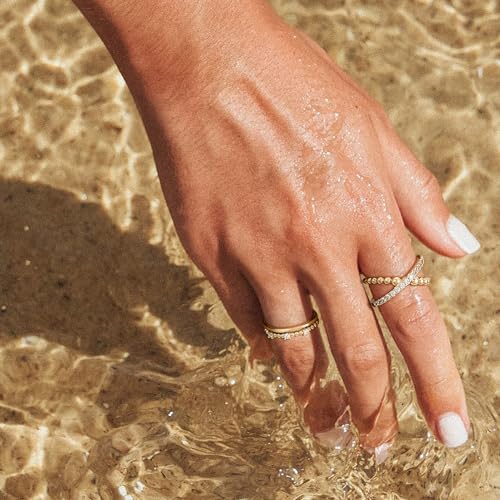 Bead Criss Cross Wedding Band for Women Cubic Zirconia Engagement Ring 14K Gold Plated Trendy Stackable Rings Eternity Band for Her Size 6-84