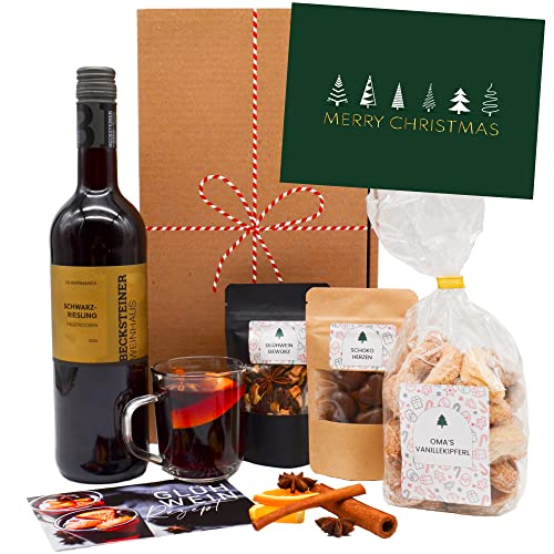 Geschenkset „Glühwein Freude“ | Geschenkkorb mit Winzer Wein, Glüh-Gewürzen, Vanillekipferl & Schokolade | DIY Geschenk Set zu Weihnachten