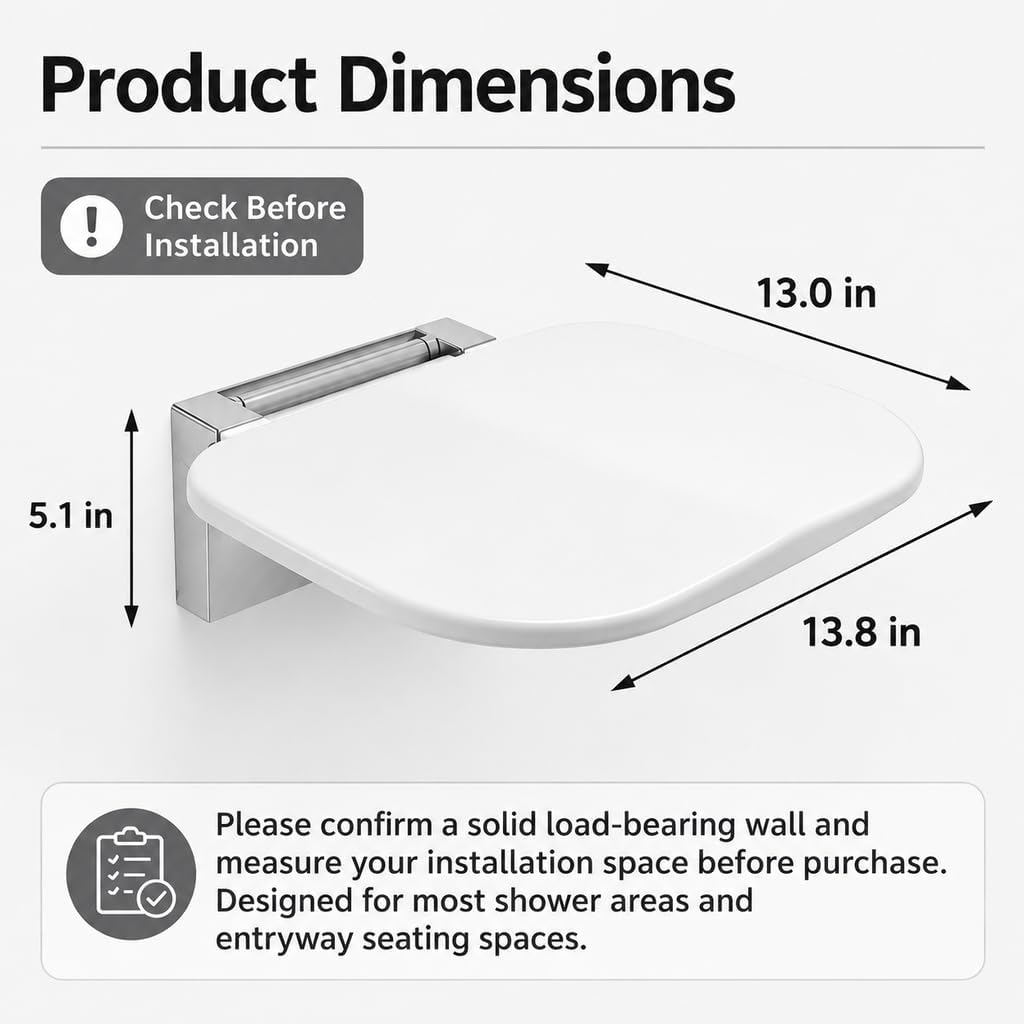 Wall Mounted Folding Stool, 400 lbs Capacity Space Saving Fold Down Bench, Waterproof ABS & Nylon Seating for Entryway, Bathroom, Hallway, SPA-Level High-End Home Furniture (White)