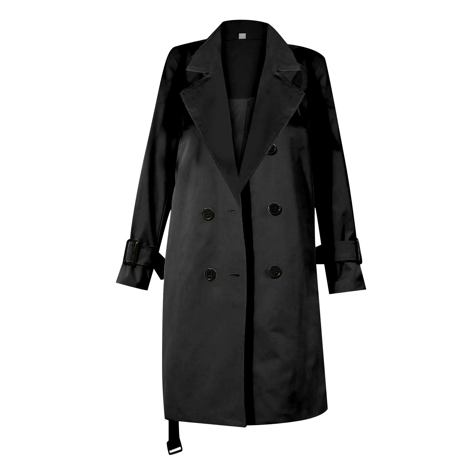Generisch Trench - Giacca a vento da donna, tinta unita, sottile, doppiopetto con cintura, largo, casual, antivento