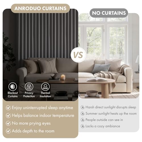 Image of ANRODUO Greyish White Back Tab Blackout Curtains 84 Inch Long 2 Panels | Rod Pocket,Thermal Insulated Room Darkening Light Blocking Curtains for Living Room Bedroom Privacy,W42xL84
