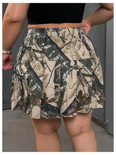 SOLY HUX Women's Plus Size Skirt Camo Print High Waisted Pleated A Line Short Skirts2