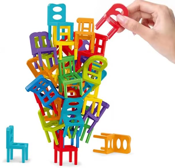 Goyal's Chair Tower Game 36 Pcs (6 Different Colors) - Stack Tower Blocks, Swing Stack Balance Building Block Interactive STEM Toy for Ages 3+