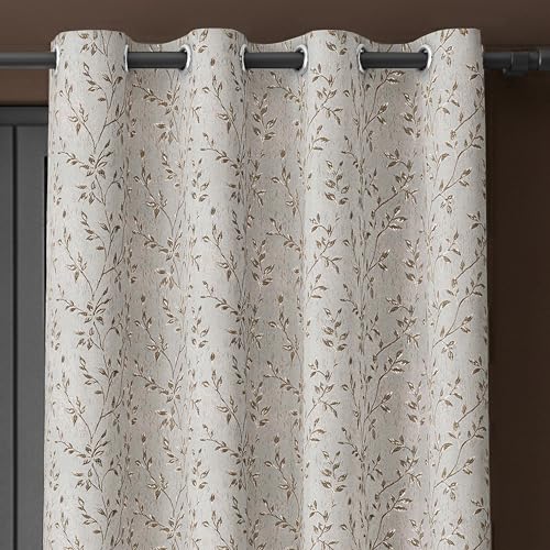 Image of Yellow Weaves 2 Pcs Jacquard Leaf Eyelet Long Door Curtain - Perfect for Home, Office, Bedroom, Living Room & Balcony - 9 Feet (Beige)