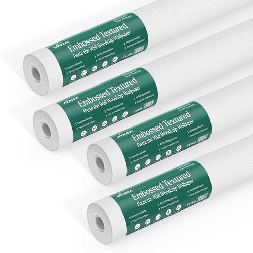 WINSOME Woodchip Wallpaper 10m Roll – Durable Paintable Textured Wall Covering to Hide Cracks & Imperfections – Embossed White Woodchip Effect Wallpaper for Bedroom, Living Room & Home Renovation