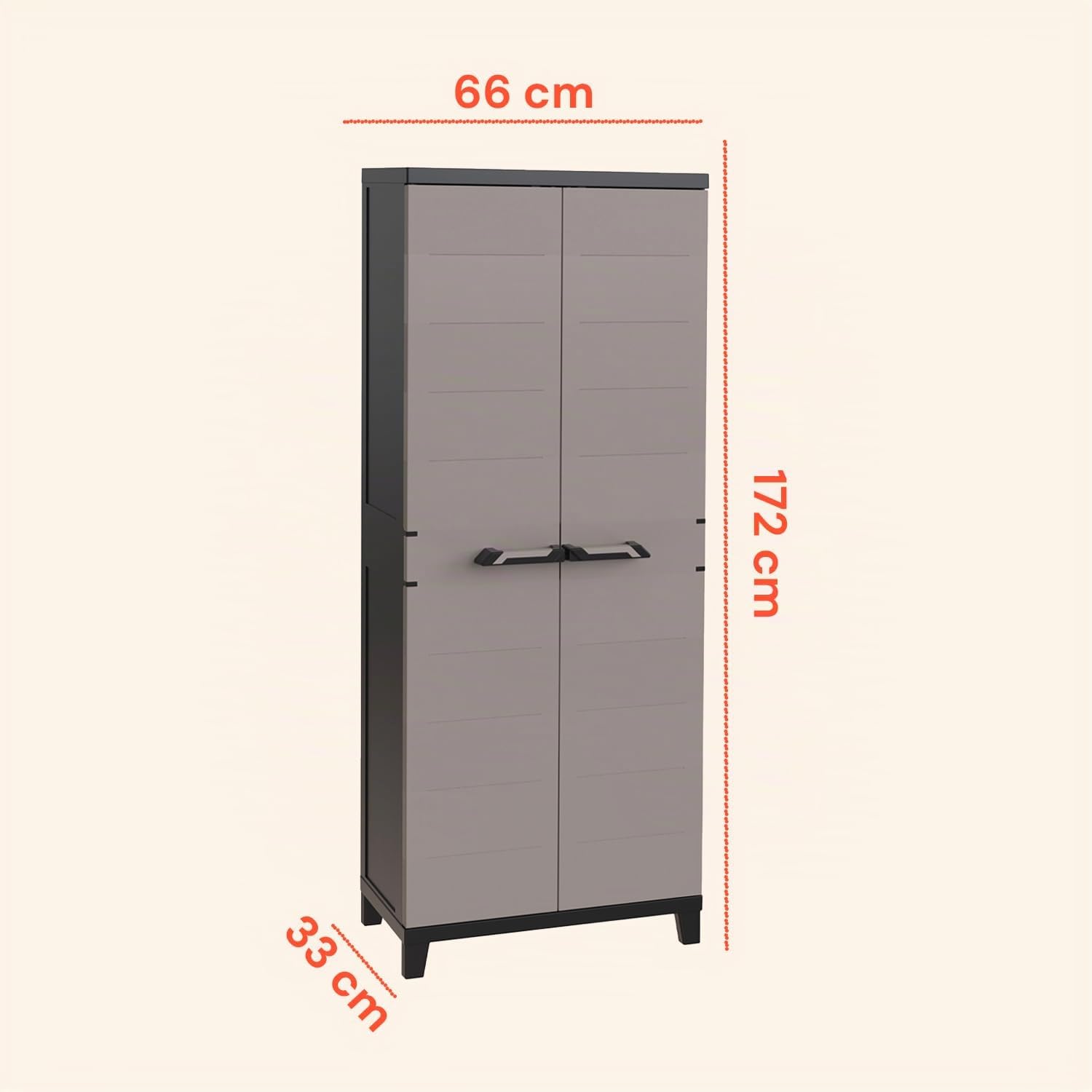 Armadio Plastica Tuttopiani Prime 2 Ante con Ripiani Regolabili Effetto Legno UV Resistant per Balcone Coperto, Facile da Montare e Resistente all’Umidità - 66x40x172cm
