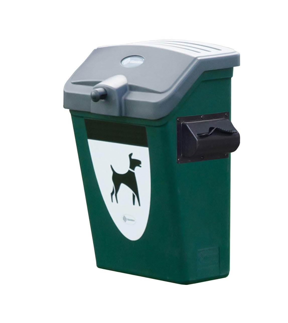 Poubelle de propreté canine Terrier 25™ conçue munie de pictogramme – Poubelle pour crottes de chien de 25 L (Vert foncé & Distributeur de sachets intégré)