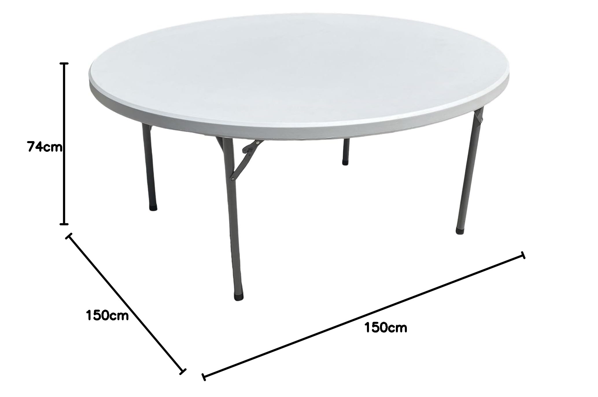 Marvin Tavolo Rotondo Salvaspazio Bivacco Diametro 150 Cm con Gambe Pieghevoli in Acciaio e Top Bianco per Campeggio Feste Giardino Catering (Diametro 150cm)
