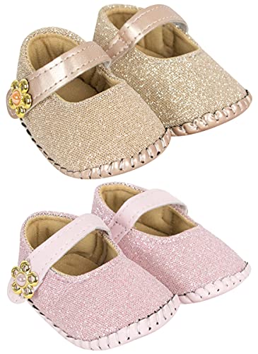 Neska Moda Set of 2 Pair 6 To 12 Months Baby Girls Synthetic Leather Baby Sandal Booties (Pink, Gold) -BT914andBT915