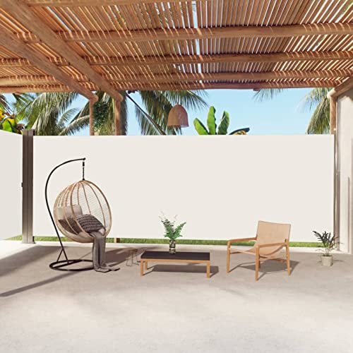 Gecheer Toldo Lateral Retráctil Pantalla de Privacidad Toldo Extensible para Balcón Jardín Patio Exterior Protección Solar a Prueba de Viento Crema 220x1000 cm Cover