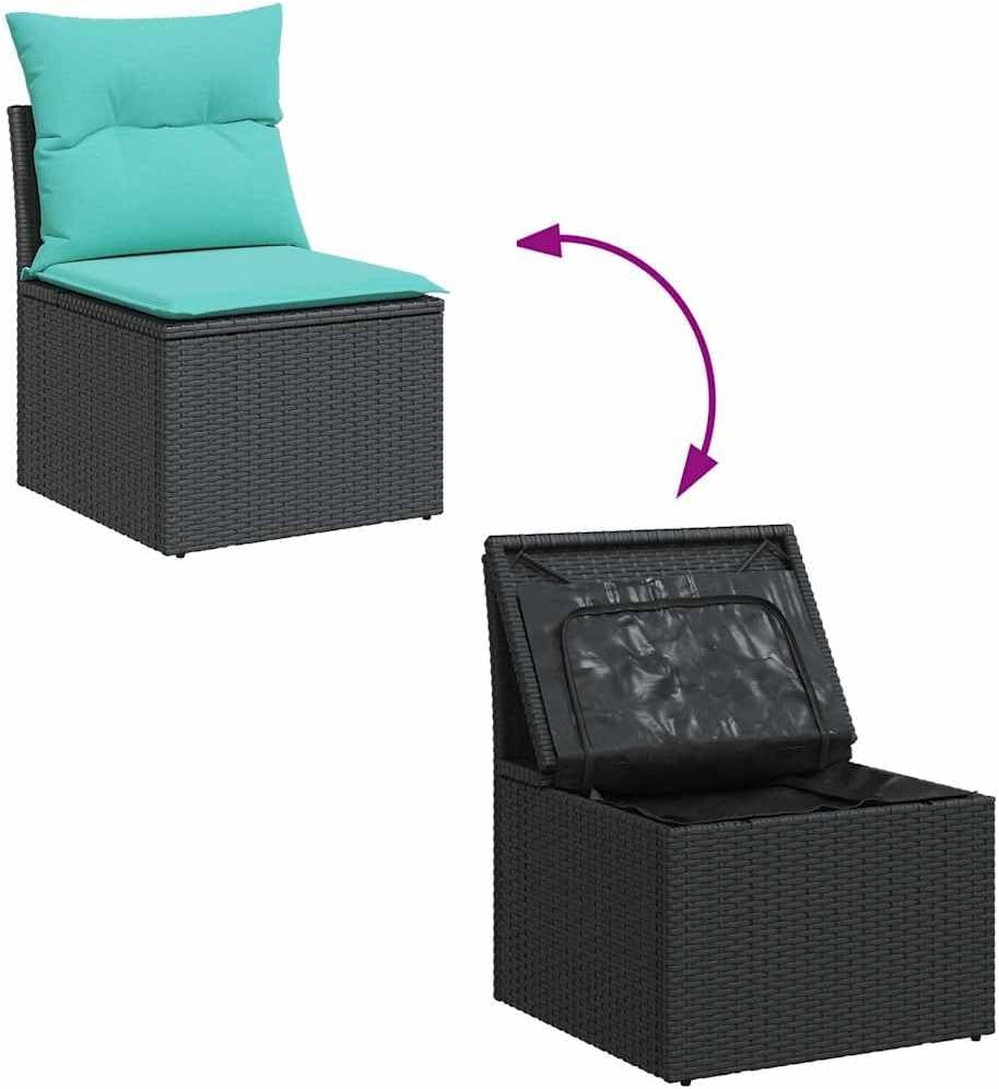 vidaXL Patio Sofa Set with Cushions - 4 Piece Black Poly Rattan Outdoor Furniture for Terrace, Garden, Backyard