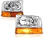 For 1999-2004 Ford Excursion F-250 F-350 Super Duty Pickup Truck 6PCs Chrome Housing Headlight Amber Lens Turn Signal Corner Lamp Assembly Replacement Set Driver & Passenger Side