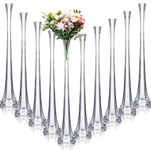 Inbagi 10 Pcs Eiffel Tower Vase for Wedding Centerpieces 20 Inch Clear Tall Skinny Vases Glass Flower Stand Floral Container for Living Room Home Crafts Wedding Reception Birthday Baby Shower Decors