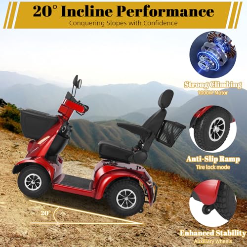 MS02 MAX All Terrain 1000W Electric Mobility Scooter for Adults& Seniors - 500LBS Load & 32 Miles Range Powerd Wheelchair Device w/Off-Road Absorber, Bluetooth Speaker, Dual Baskets, LED Light System - Thumbnail 5