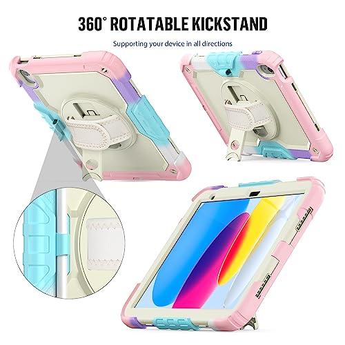 Sibeitu Case for iPad 11th A16 2025 & 10th Generation Case 10.9 Inch 2022 with Screen Protector, Heavy Duty Protective Cover with 360° Rotate Hand Shoulder Strap & Stand for iPad 11-inch/10th Gen