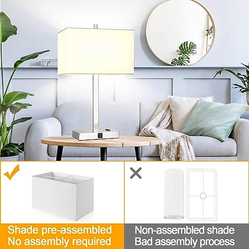 Image of 21 inch Touch Bedside lamps with 2 USB & AC Outlets, 3-Way Dimmable Bedside Table Lamps Set of 2 for Bedroom Living Room Office Reading, White Shade Lamps for Night Stands, 3000K LED Bulbs Included