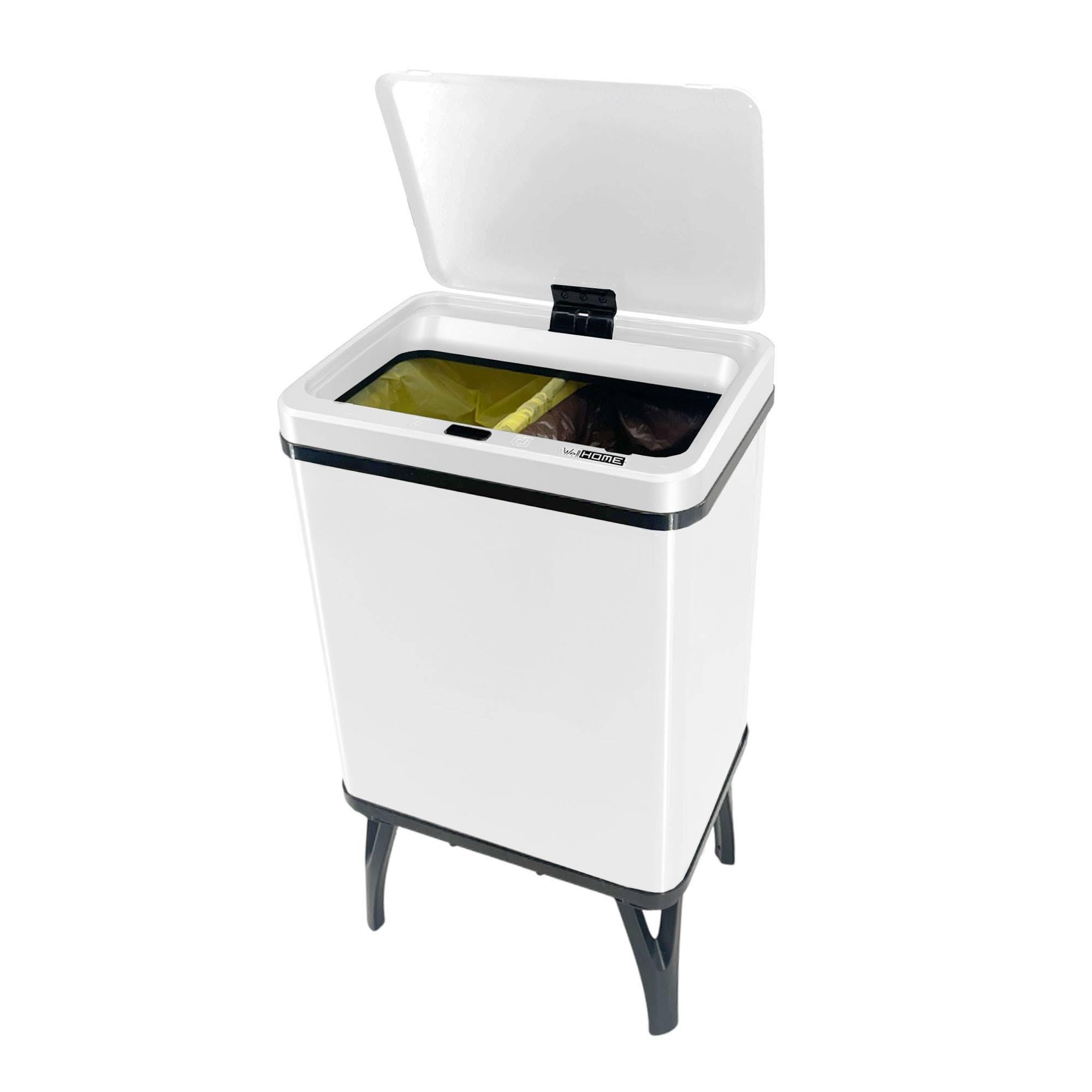 Well Home Poubelle intelligente pour recyclage avec ouverture automatique et contact manuel 15 l + 15 l 35,5 x 26 x 60 cm Blanc