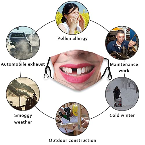 Canesert Smile With Missing Teeth Funny Face Mask, Funny Masks, Men & Women, Reusable Breathable Balaclava Adjustable Fashion Masks With 2 Filters #TOP6