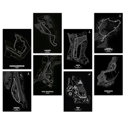 Image of F1 Maps pack of 8 Wall Posters 8x12 inch (A4 Size) Included Self Adhesive on Back Wall Decor Posters Wall Art For Bedroom, Living room, Office, Dining Room