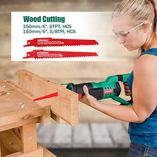HYCHIKA Cordless Reciprocating Saw 20V 2Ah 2 Batteries 4 Saw Blades, 0-2800SPM Variable Speed, 7/8" Stroke Length Tool-Free Blade Change LED Light for Wood Metal Cutting Pruning