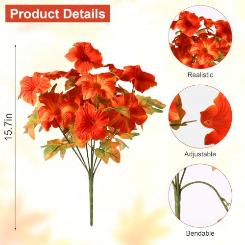 Image of Bassion Artificial Fall Flowers for Outdoor Decoration, 4 Pcs Fake Petunias | UV resistant, silk flowers, realistic faux morning glory plants, window box planters porch garden home autumn outdoor decor