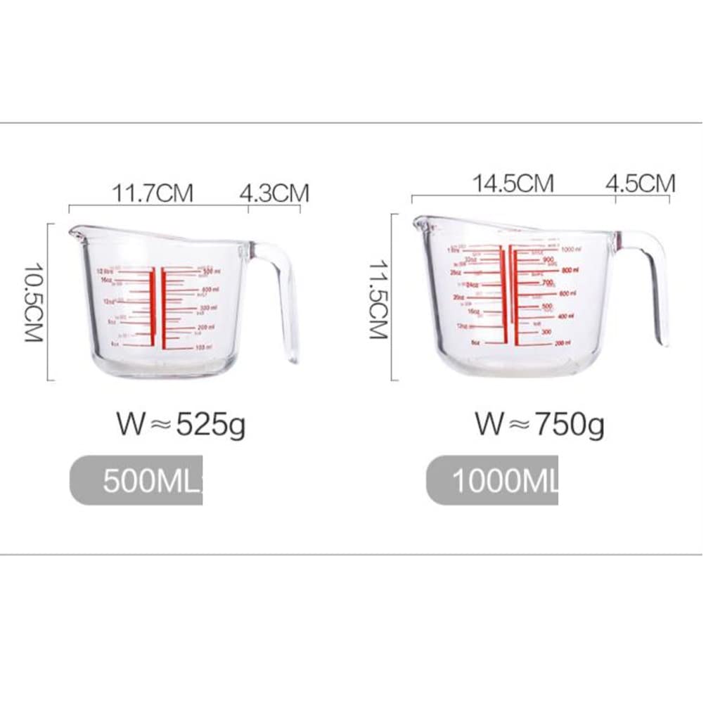 Tasse à mesurer en Verre trempé de Cuisine avec échelle Haute température résistant à la Chaleur ménager Cuisson de qualité Alimentaire et Tasse à Battre Les œufs (Taille : 1000ML) (1000ML)